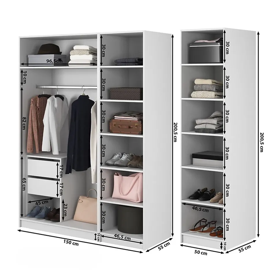 Armoire 4 portes avec tringle et tiroirs 200 cm FRAME grege