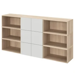 Armoire 6 portes battantes gris clair et effet chêne GoodHome Atomia H. 112 x L. 225 x P. 35 cm