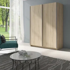 Armoire 2 portes coulissantes - Collection GOZU - Coloris chene sonoma - 180 x 198 x 62 cm