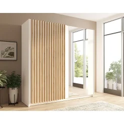 Armoire 2 portes coulissantes avec miroir 200 cm - blanc et chene - Collection STRANO