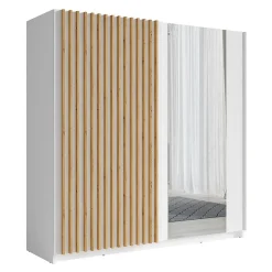 Armoire 2 portes coulissantes avec miroir 200 cm - blanc et chene - Collection STRANO