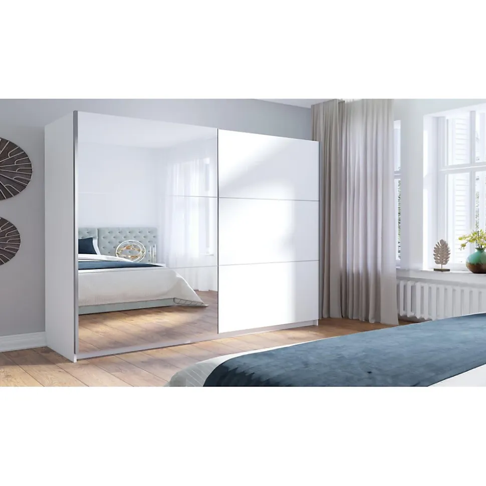 Armoire 2 portes coulissantes avec miroir - 150 cm- blanc alpin mat - collection ARSALA