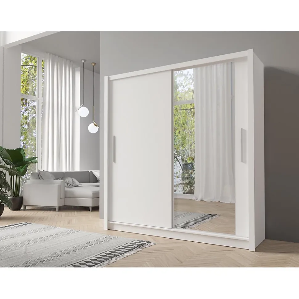 Armoire 2 portes coulissantes avec miroir 205 cm - blanc - Collection OZZULA
