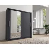 Armoire 2 portes coulissantes avec miroir - 205 cm - gris graphite - collection OZZULA