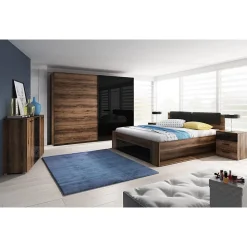 Armoire 2 portes coulissantes 200cm couleur chene foncé et noir. Collection FLOYD