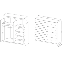 Armoire 2 portes coulissantes 200cm couleur chene foncé et noir. Collection FLOYD