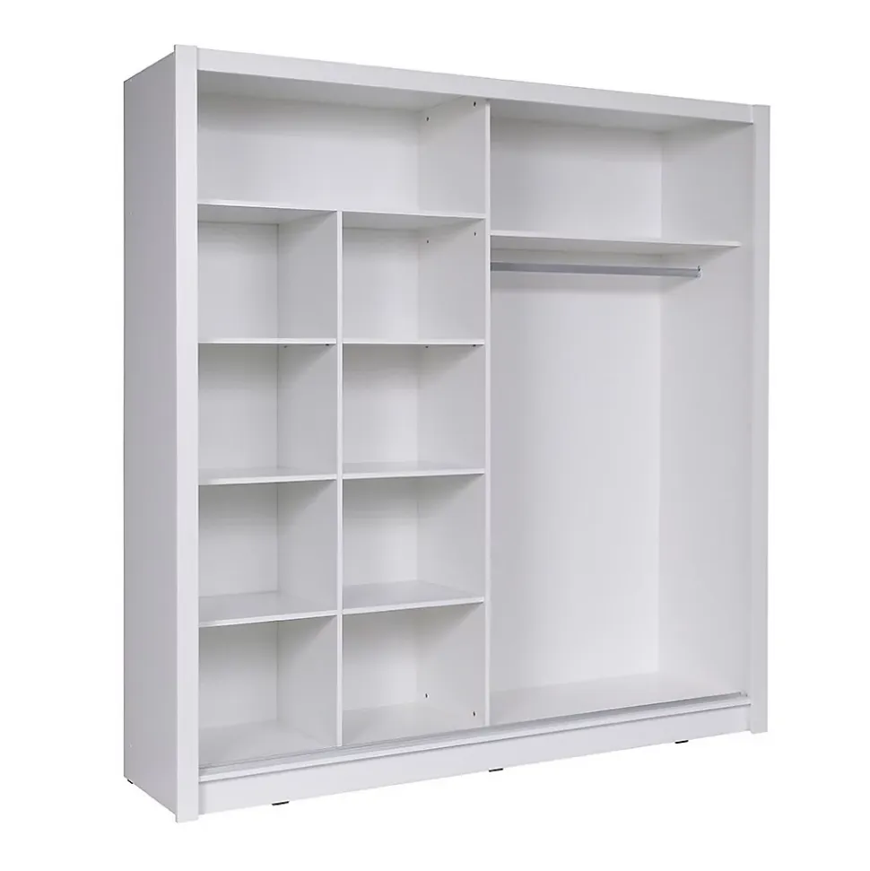 Armoire 2 portes coulissantes avec miroir 205 cm - blanc - Collection BAHIA