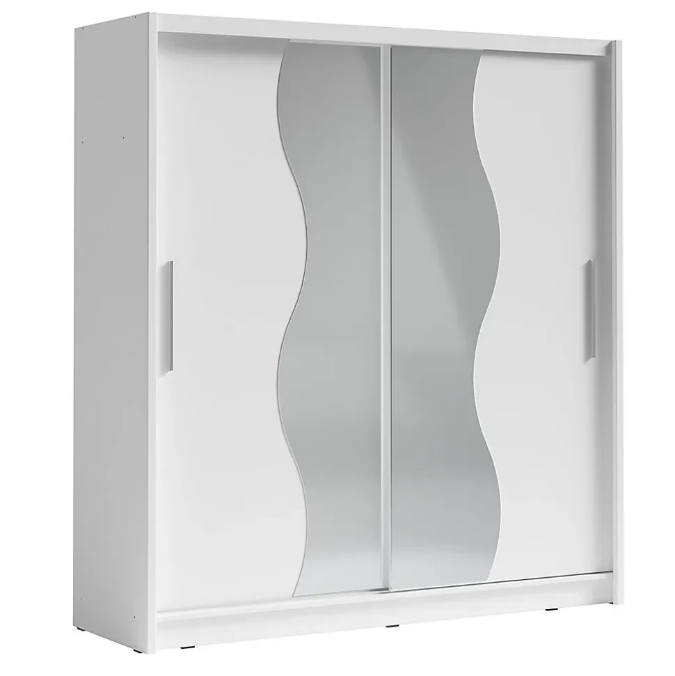 Armoire 2 portes coulissantes avec miroir 205 cm - blanc - Collection BAHIA