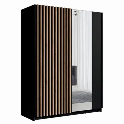 Armoire 2 portes coulissantes avec miroir 150 cm - noir et chene - Collection STRANO