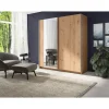 Armoire 2 portes coulissantes avec miroir - Collection GOZU - Coloris chene artisan - 150 x 198 x 62 cm