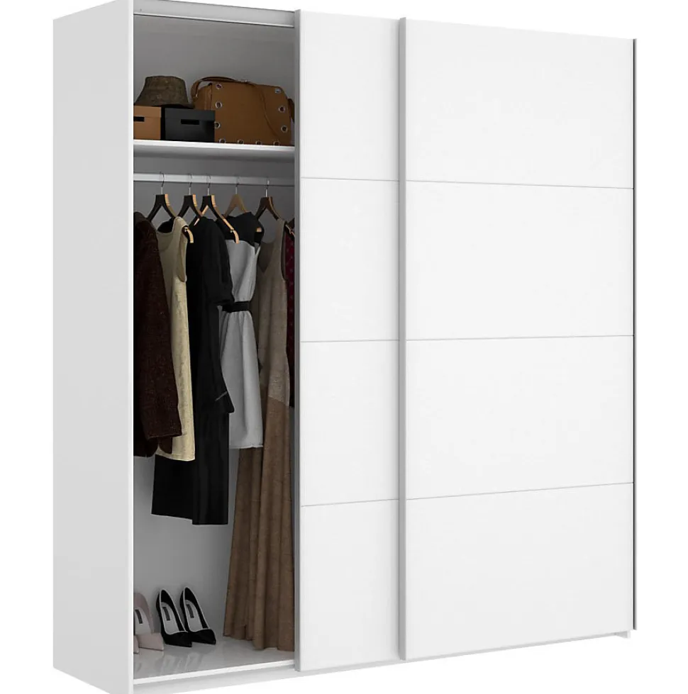 Armoire à portes coulissantes coloris blanc brillant - Longueur 180 x Profondeur 65 x Hauteur 204 cm