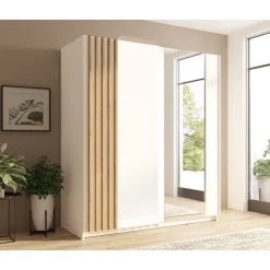 Armoire 2 portes coulissantes 200 cm - blanc et chene - Collection VARIA