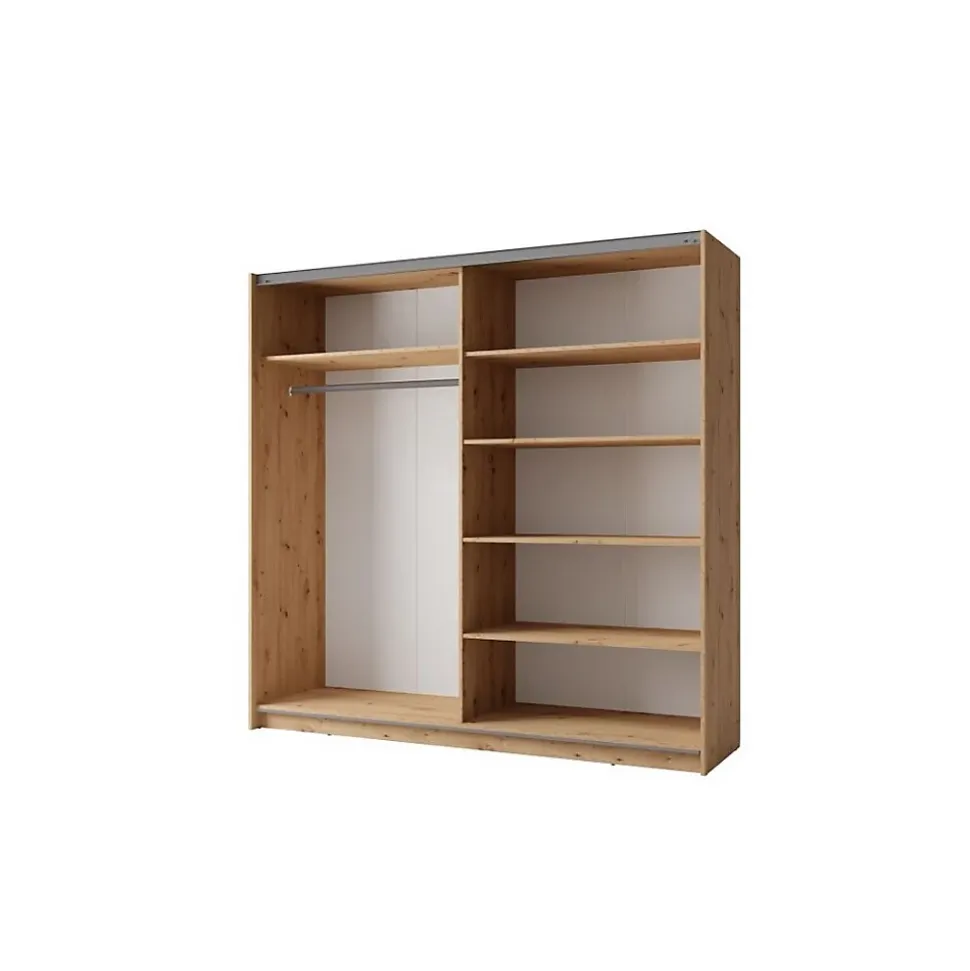 Armoire 2 portes coulissantes avec miroir - coloris chene - 200x207x62 cm - collection ARSALA