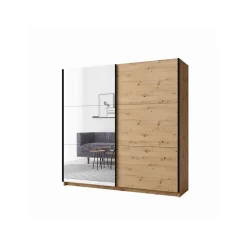 Armoire 2 portes coulissantes avec miroir - coloris chene - 200x207x62 cm - collection ARSALA