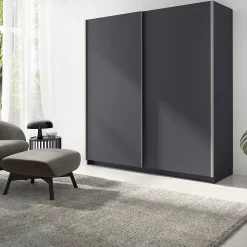 Armoire 2 portes coulissantes - Collection GOZU - Coloris gris graphite - 150 x 198 x 62 cm