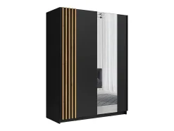 Armoire 2 portes coulissantes - Avec miroir - L150 cm - Noir et naturel - CALELA