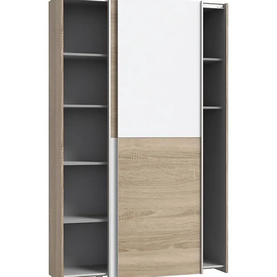 Armoire 2 portes coulissantes OZZULA blanc et chene clair L120 P41,6 H190,5 cm