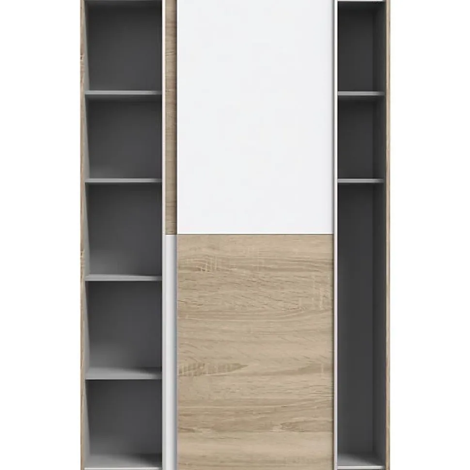 Armoire 2 portes coulissantes OZZULA blanc et chene clair L120 P41,6 H190,5 cm