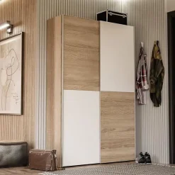 Armoire 2 portes coulissantes OZZULA blanc et chene clair L120 P41,6 H190,5 cm