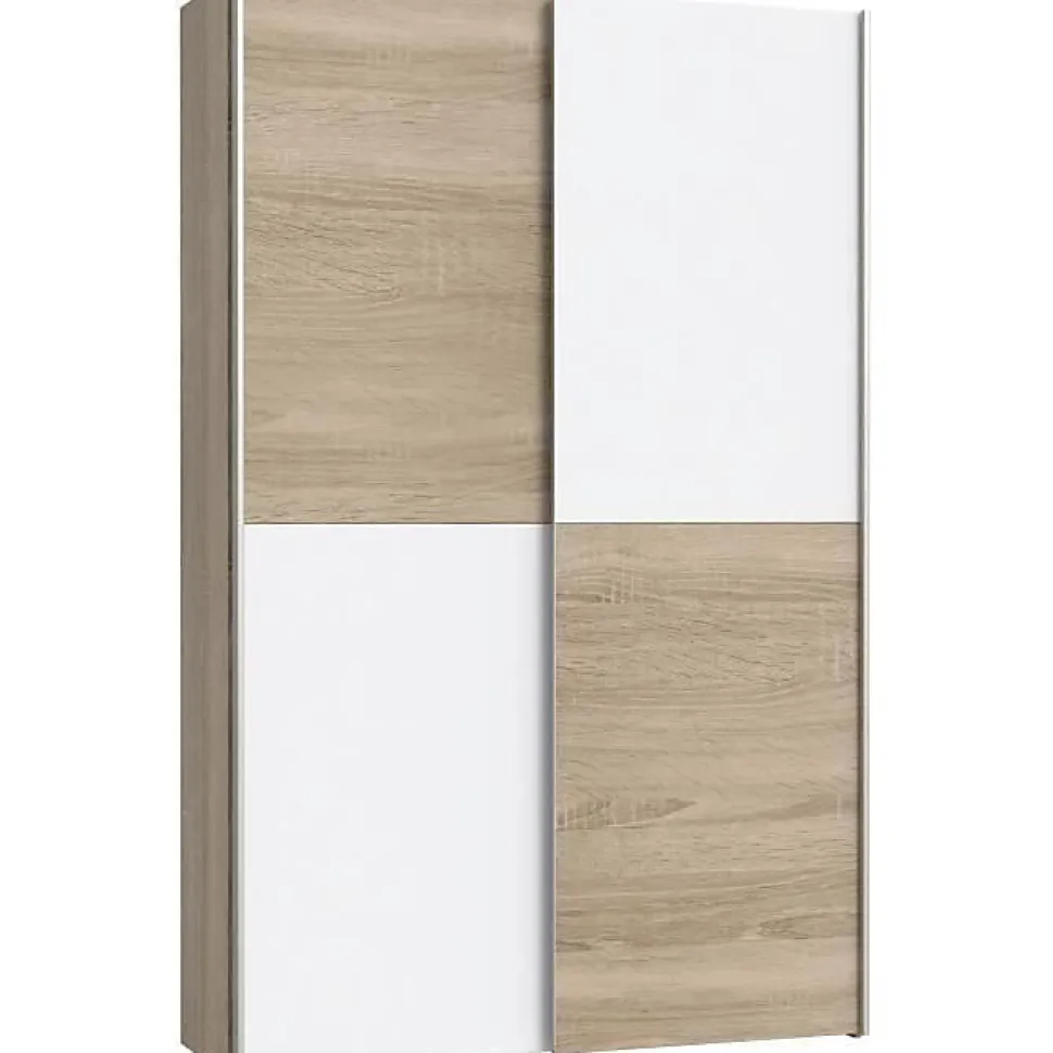 Armoire 2 portes coulissantes OZZULA blanc et chene clair L120 P41,6 H190,5 cm