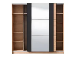 Armoire 2 portes coulissantes PHILADELPHIE - Avec Miroir - L.217cm - Coloris : chêne et noir