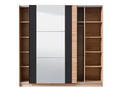 Armoire 2 portes coulissantes PHILADELPHIE - Avec Miroir - L.217cm - Coloris : chêne et noir