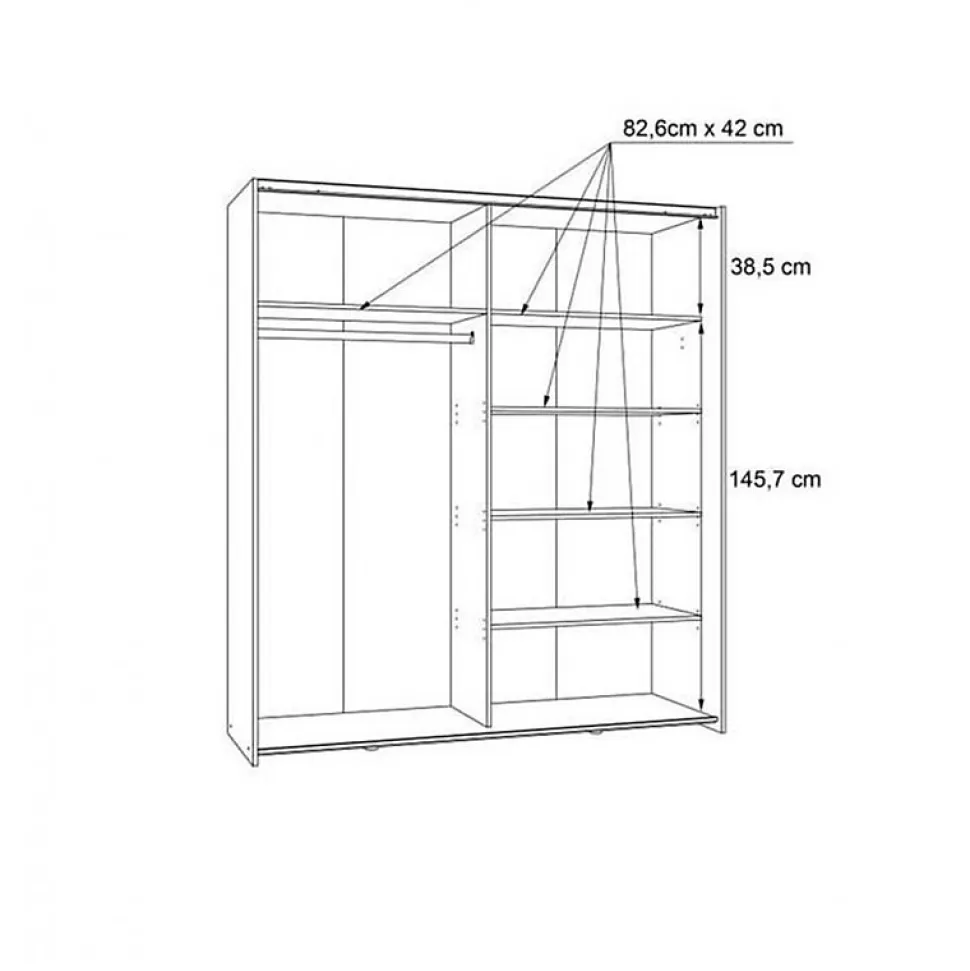 Armoire 2 portes coulissantes 5 tablettes décor bois et miroir - JEIK
