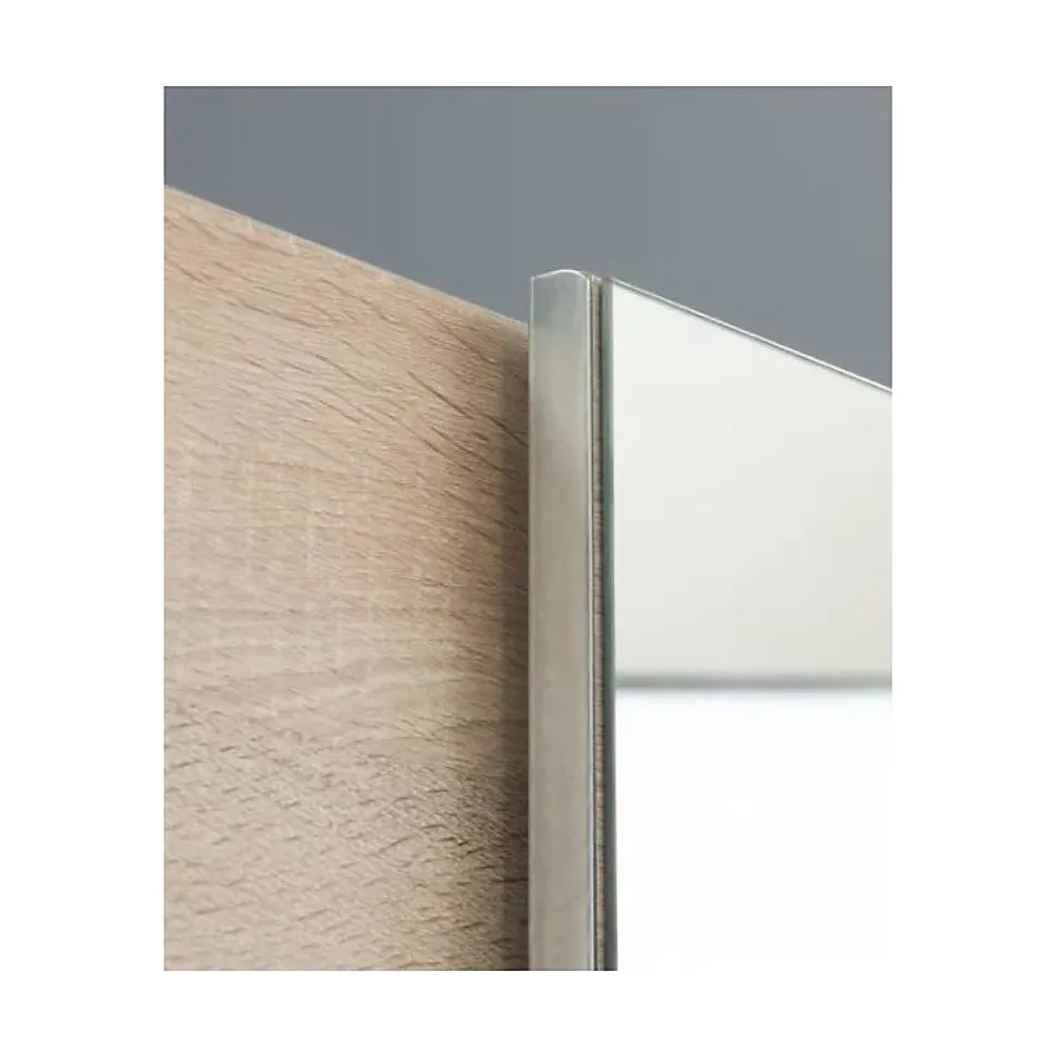 Armoire 2 portes coulissantes 5 tablettes décor bois et miroir - JEIK