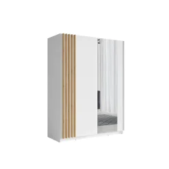 Armoire 2 portes coulissantes 150 cm- blanc et chene - Collection VARIA