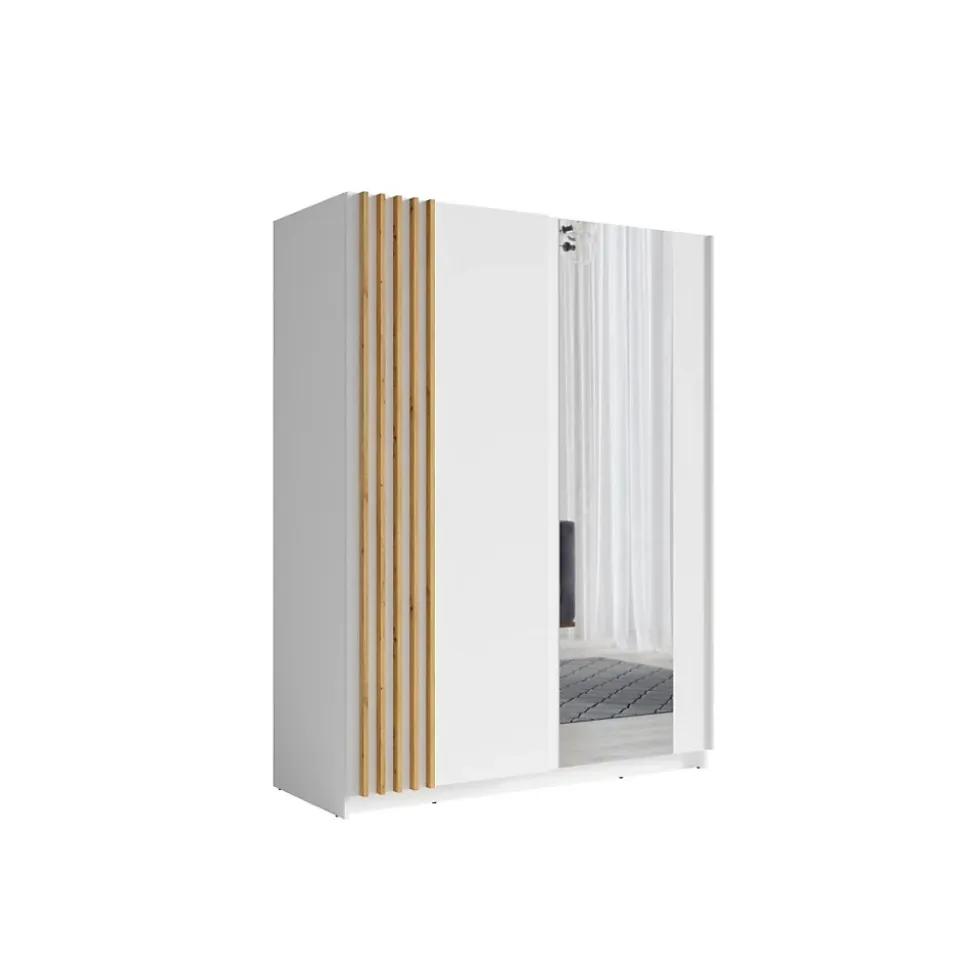 Armoire 2 portes coulissantes 150 cm- blanc et chene - Collection VARIA