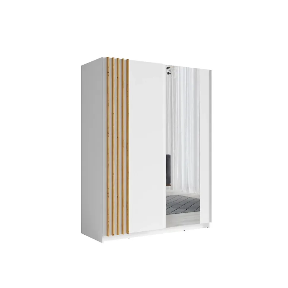 Armoire 2 portes coulissantes 150 cm- blanc et chene - Collection VARIA