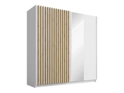 Armoire 2 portes coulissantes - Avec miroir - L200 cm - Blanc et naturel - TINDANIA