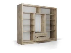 Armoire 3 portes coulissantes - Avec miroir - L250 cm - Coloris : Naturel et blanc - LEOVIA