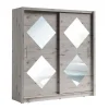 Armoire 2 portes coulissantes 205 cm avec 4 miroirs carrés - chene Wellington - Collection OZZULA