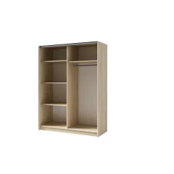Armoire 2 portes coulissantes avec miroir - Collection GOZU - Coloris chene sonoma - 150 x 198 x 62 cm
