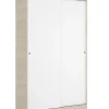 Armoire à portes coulissantes coloris naturel/blanc brillant - Longueur 120 x Profondeur 50 x Hauteur 204 cm