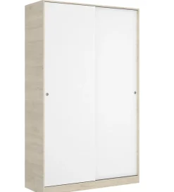 Armoire à portes coulissantes coloris naturel/blanc brillant - Longueur 120 x Profondeur 50 x Hauteur 204 cm