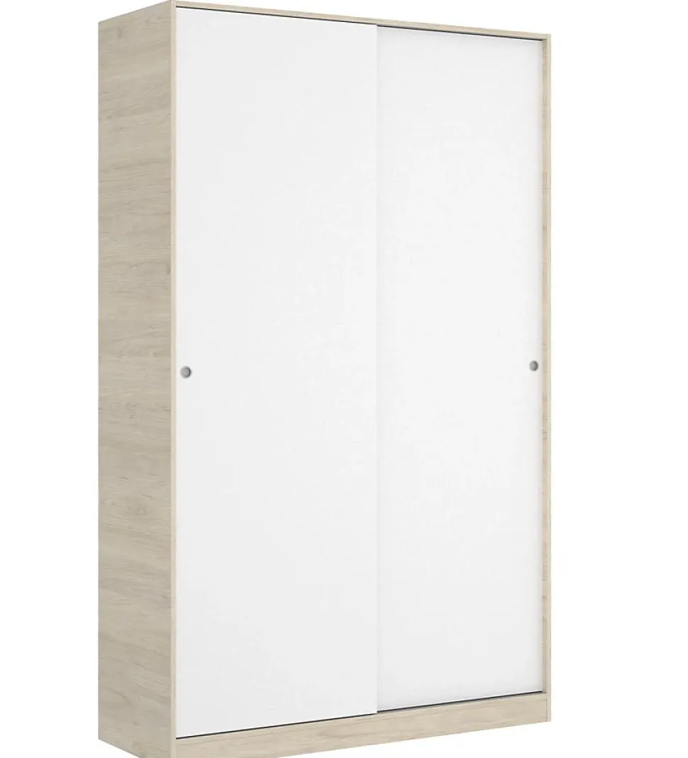Armoire à portes coulissantes coloris naturel/blanc brillant - Longueur 120 x Profondeur 50 x Hauteur 204 cm