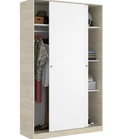 Armoire à portes coulissantes coloris naturel/blanc brillant - Longueur 120 x Profondeur 50 x Hauteur 204 cm