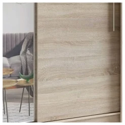 Armoire 2 portes coulissantes avec miroir 155 cm - chene clair - Collection OZZULA