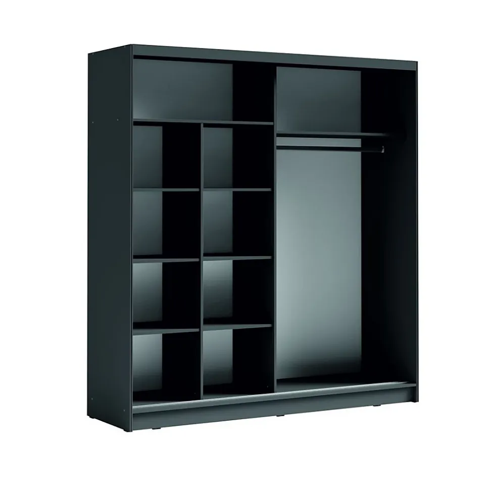Armoire 2 portes coulissantes avec miroir oblique 205 cm - gris graphite - Collection BAHIA