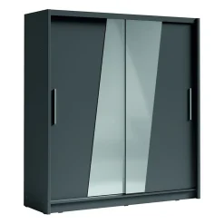 Armoire 2 portes coulissantes avec miroir oblique 205 cm - gris graphite - Collection BAHIA