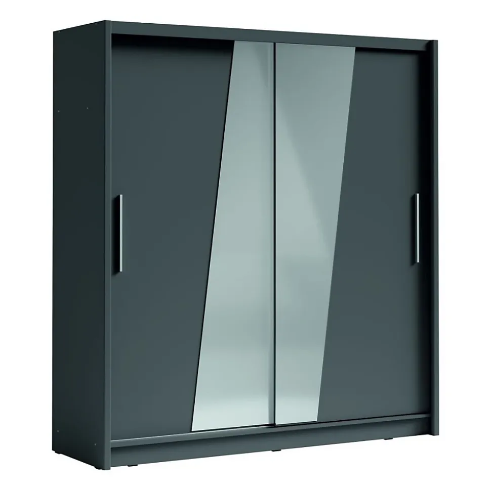 Armoire 2 portes coulissantes avec miroir oblique 205 cm - gris graphite - Collection BAHIA