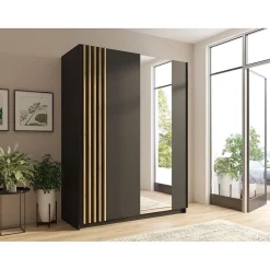 Armoire 2 portes coulissantes 150 cm - noir et chene - Collection VARIA