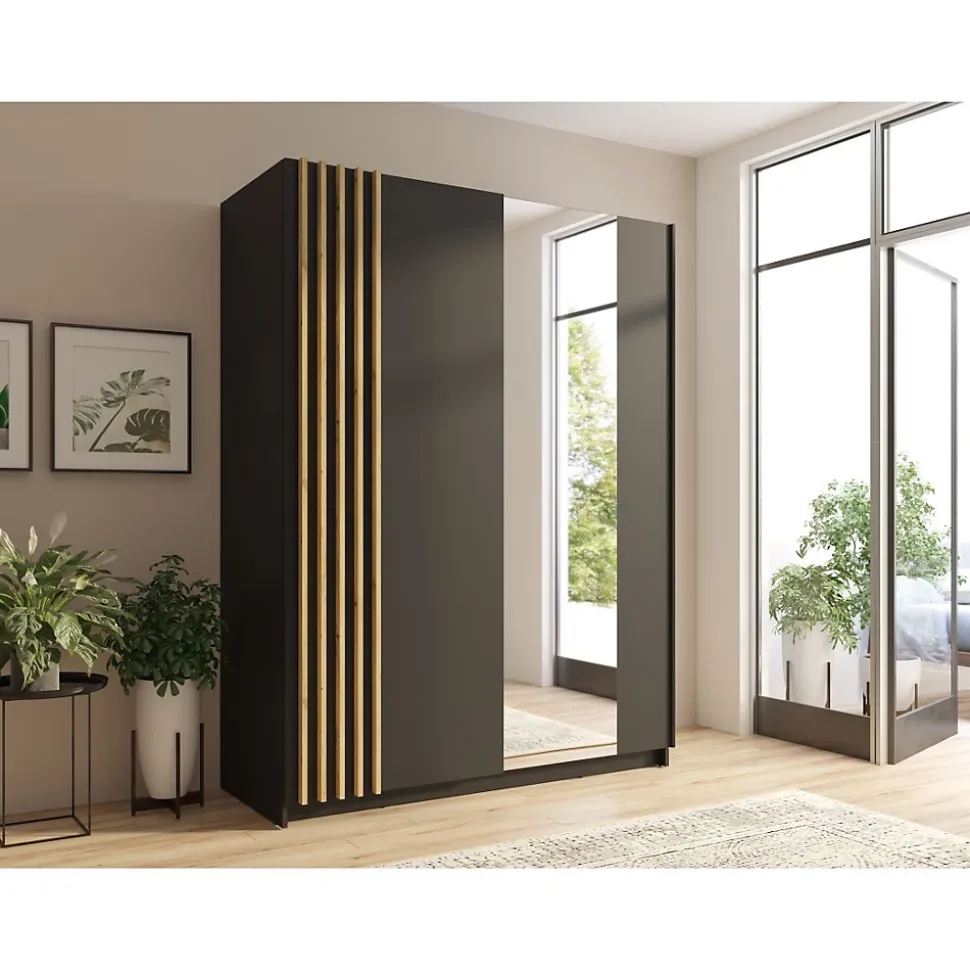 Armoire 2 portes coulissantes 150 cm - noir et chene - Collection VARIA