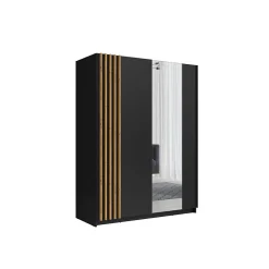 Armoire 2 portes coulissantes 150 cm - noir et chene - Collection VARIA