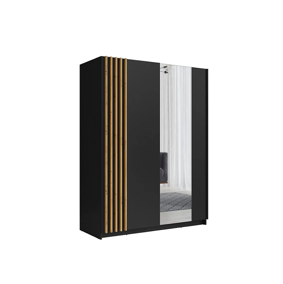 Armoire 2 portes coulissantes 150 cm - noir et chene - Collection VARIA