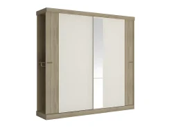 Armoire 2 portes coulissantes - Avec miroir - L231cm - Coloris : Naturel et ivoire - ADALRIK II