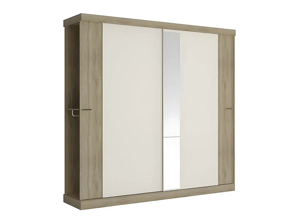 Armoire 2 portes coulissantes - Avec miroir - L231cm - Coloris : Naturel et ivoire - ADALRIK II