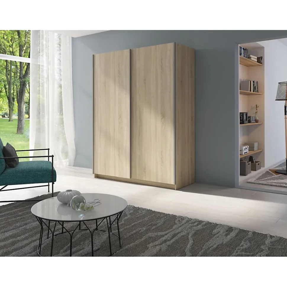 Armoire 2 portes coulissantes - Collection GOZU - Coloris chene sonoma - 150 x 198 x 62 cm